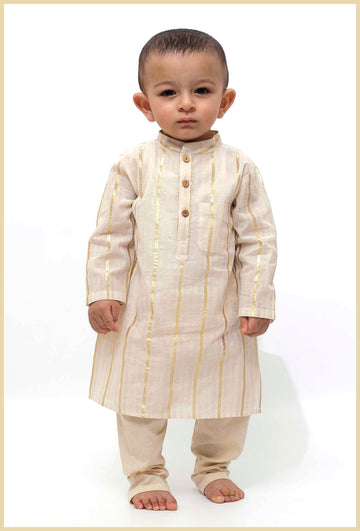 Set of 2 - Golden Strip Malmal Kurta Pyjama